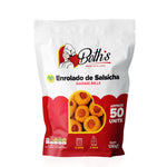 Pack of 50 cocktail size frozen Brazilian sausage rolls or Enroladinho de Salsicha by Beth's, breaded party snacks.