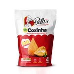 Pack of 4 large frozen chicken and creamy cheese big coxinhas Catupiry style by Beth's, authentic breaded Brazilian snacks.